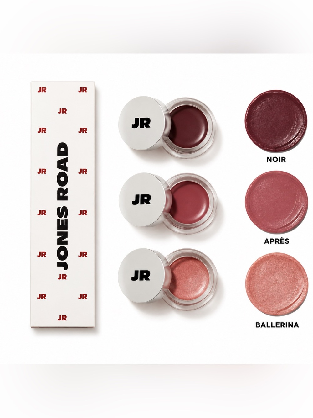 Jones Road Trio Cream Lip & Cheek Tints — Noir, Après, Ballerina